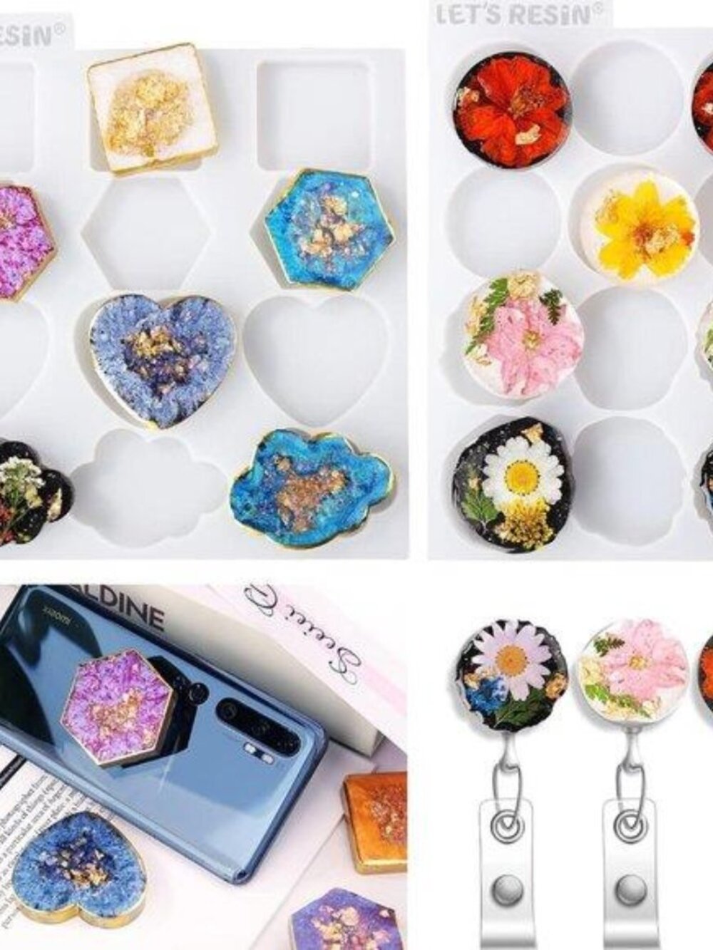 2-in-1 Resin Mold Kit - 24 Badge Reel & Phone Grip Molds for DIY Resin Keychain